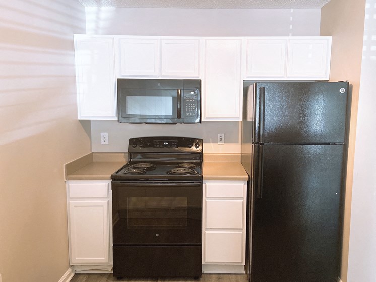 Fayetteville apartment kitchen with black appliances
